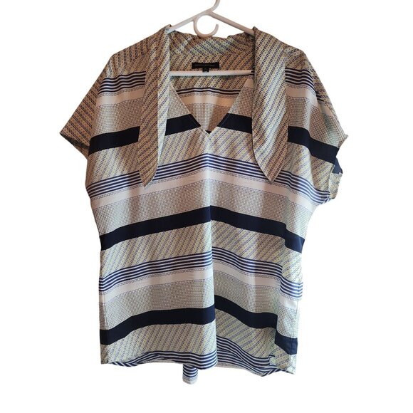 Banana Republic Women XL Striped Blouse Multicolor Geometric Design Short Sleeve - Picture 1 of 8